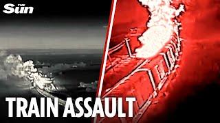 Heartstopping drone footage shows Ukrainian assault on Russian war train