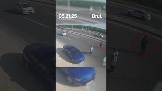 A pedestrian in Azerbaijan avoided serious injury after attempting to cross a busy six-lane highway.