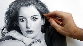 Портрет Энн Хэтэуэй карандашом (Anne Hathaway - portrait drawing video).