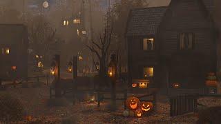 Halloween Spooky Ambience - Haunted Houses Village | Rainy Halloween