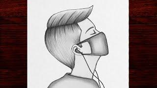 Easy Masked Man Drawing Picture, How to Draw a Man Listening to Music Step by Step, Pencil Drawings