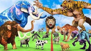 5 Giant Mammoth Elephant Cow Vs 5 Giant Tiger Wolf Vs Dinosaur Attack Tiger Cub Saved Woolly Mammoth