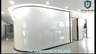 Curved smart glass partition