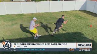 Teen with amputated leg gets back on field