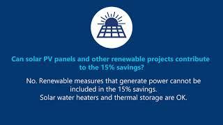 Can solar PV panels and other renewable projects contribute to the 15% savings?