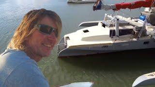 Trimaran Dawns aft cabin  building tent coming off