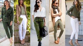 MODA MUJER,  HERMOSOS OUTFITS Y LOOKS COLOR VERDE MILTITAR,  TENDENCIA 2023 PRIMAVERA VERANO