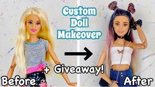 Custom Barbie Doll Makeover Transformation! + Giveaway! My Fans Decided! Ombre Color Hair| Repaint