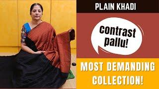 Premium Plain Khadi saree with contrast pallu | Madras Sarees | FREE SHIPPING! | Office wear