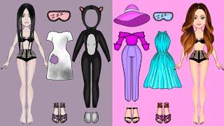 PAPER DOLLS DRESS UP NEW GOOD & BAD DRESSES & CLOTHES DOLLHOUSE FROM PAPER DIY HANDMADE