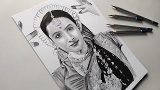 Bhool Bhulaiyaa 3 Manjulika drawing,  Step by step,  Shading Tutorial