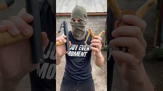 Spring crossbow and slingshot against the battery