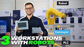 Program 3 workstations with robots (Siemens PLC, TIA Portal)