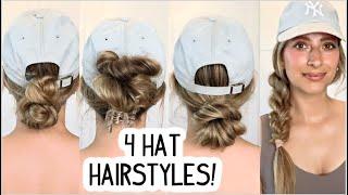 4 EASY HAT HAIRSTYLES! MEDIUM & LONG HAIRSTYLE | SUMMER HAIRSTYLES | BASEBALL HAT HAIRSTYLES