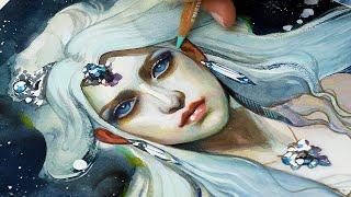 Painting a Dark Elven Princess with Watercolor & Color Pencils! ‍️