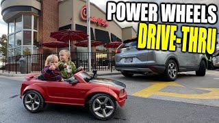 Dad takes son with Modded Power Wheels to DRIVE THRU at Chick-fil-A and Panera Curbside Pick up