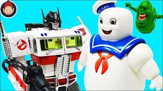 Transformers Toys - Optimus Prime Ecto 35 Ghostbusters SDCC Edition Toy Unboxing