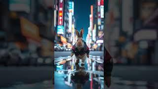 AI generated rabbit in a Cyber City #shorts