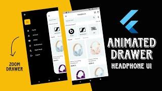 Flutter UI Design | Flutter Animated Drawer using zoom drawer package | Headphones UI.