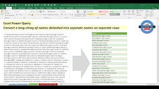 Excel Power Query - Split Single cell string of names into separate row names & remove numbers