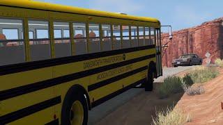 School Bus Crashes Into Car And Both Go Off The Cliff - BeamNG.drive