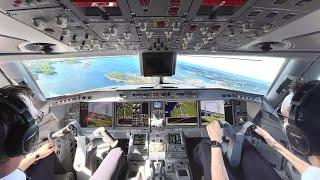 Cockpit view of LN-WEB Wideroe Embraer E190-E2 taking off from Kjevik airport