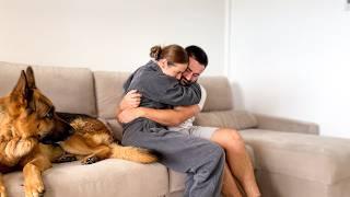 What does my German Shepherd do when I hug my wife