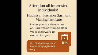 Demo class for Hadassah fashion garment making institute.