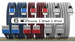 [Apple MFi Certified] 6Pack 3/3/6/6/6/10 FT iPhone Charger Nylon Braided Fast Charging Lightning Ca