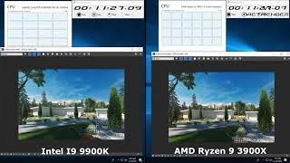 3Dsmax Vray 3 4 Render Time Exterior AMD Ryzen 9 3900 vs Intel I9 9900K