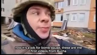 Dmytro Komarov in Bucha with the first Ukrainian units showing the horrors russians committed