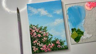 Easy flower painting/ cloud painting technique/ acrylic painting tutorial for beginners