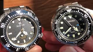 Dial comparison: Grand Seiko 600m Pro Diver sbgh255 and Seiko Marinemaster 300 Tuna sbbn031