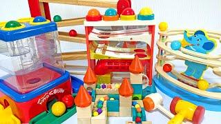 Marble Run ASMR Race  HABA Slope & Dump Truck Excavator Ambulance Forklift Garbage Truck Tractors#1