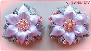 Цветы канзаши из ленты/ Kanzashi Flower tutorial/ Flores de fitas/ Ola ameS DIY