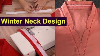 Overlape winter neck design with lace || Stitching course neckline design ideas #overlapneck