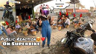 Her First Ride on My Kawasaki z900 with Helmet ️ | Public Reaction on Superbike in India