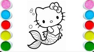 How To Draw cute Hello kitty Mermaid Drawing, Painting & Coloring For Kids and Toddlers_