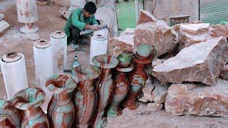 How Craftsmen make Beautiful marble Flowers Vases (Pot) || See how these people earn money hard work