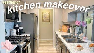 aesthetic kitchen transformation & tour! easy renovations, satisfying organization, & grocery shop!