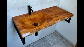 Waschbecken aus Holz CNC gefräst DIY wooden sink