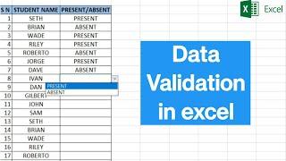 Data Validation in excel, Accept only Present and Absent #excel #exceltips #exceltutorial