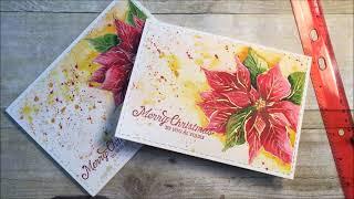 Hand Painted Watercolor Poinsettia & Embossed Sentament  Christmas Card