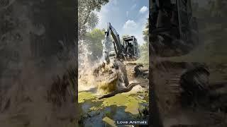Excavator in danger in swamp #giantpython #excavator