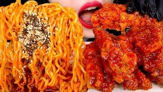 ASMR SPICY FRIED CHICKEN SPICY FIRE NOODLES 불닭볶음면 양념치킨 먹방 MUKBANG EATING SOUNDS 咀嚼音 | ZOEY ASMR