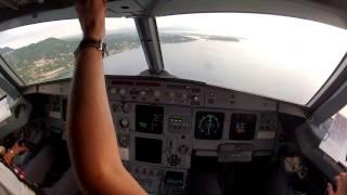 A320 landing in Corfu, LGKR Cockpit view manual landing 35