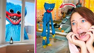 ХАГИ ВАГИ из ИГРЫ СУЩЕСТВУЕТ!  УВИДЕЛА В ГОРОДЕ Poppy Playtime КАРТУН КЭТ и ИГРА В КАЛЬМАРА Реакция