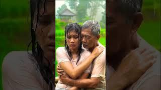 Heavy rain and storm, village girl helps old grandfadther walk #rain #rainsounds #rainyday