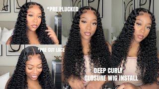 DEEP CURLY CLOSURE WIG INSTALL | PREPLUCKED | BEGINNER FRIENDLY | MegaLook Hair