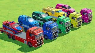 Dacia Logan, Dodge Durango, Ford Explorer, International Fire, Lizard Motor With Transport Man Truck